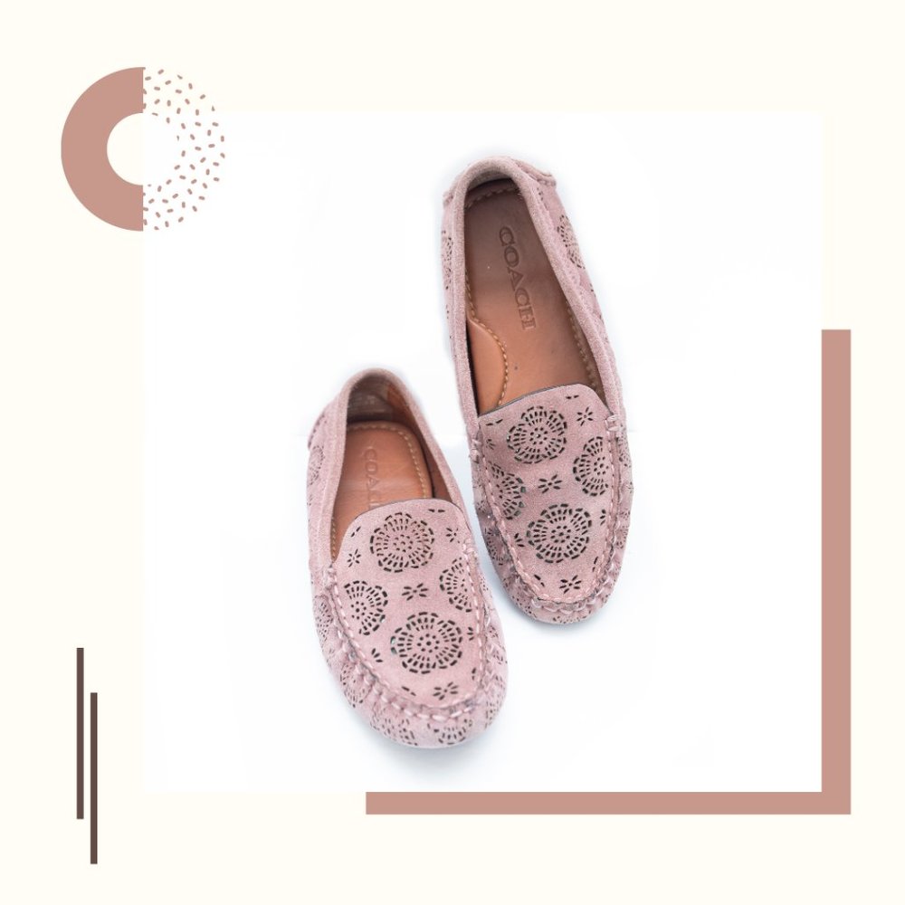 Coach Crosby Driver Slip On Shoes With Cut Out Floral in Blush